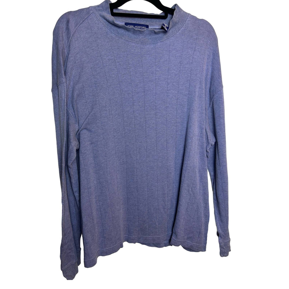 John Ashford Women Sweater Blue Size XL Slim Fit Mock Neck 100% Cotton